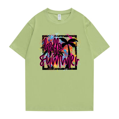 Customized Girl Tshirt Heat Transfer Logo-Hello Summer