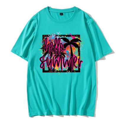 Customized Girl Tshirt Heat Transfer Logo-Hello Summer